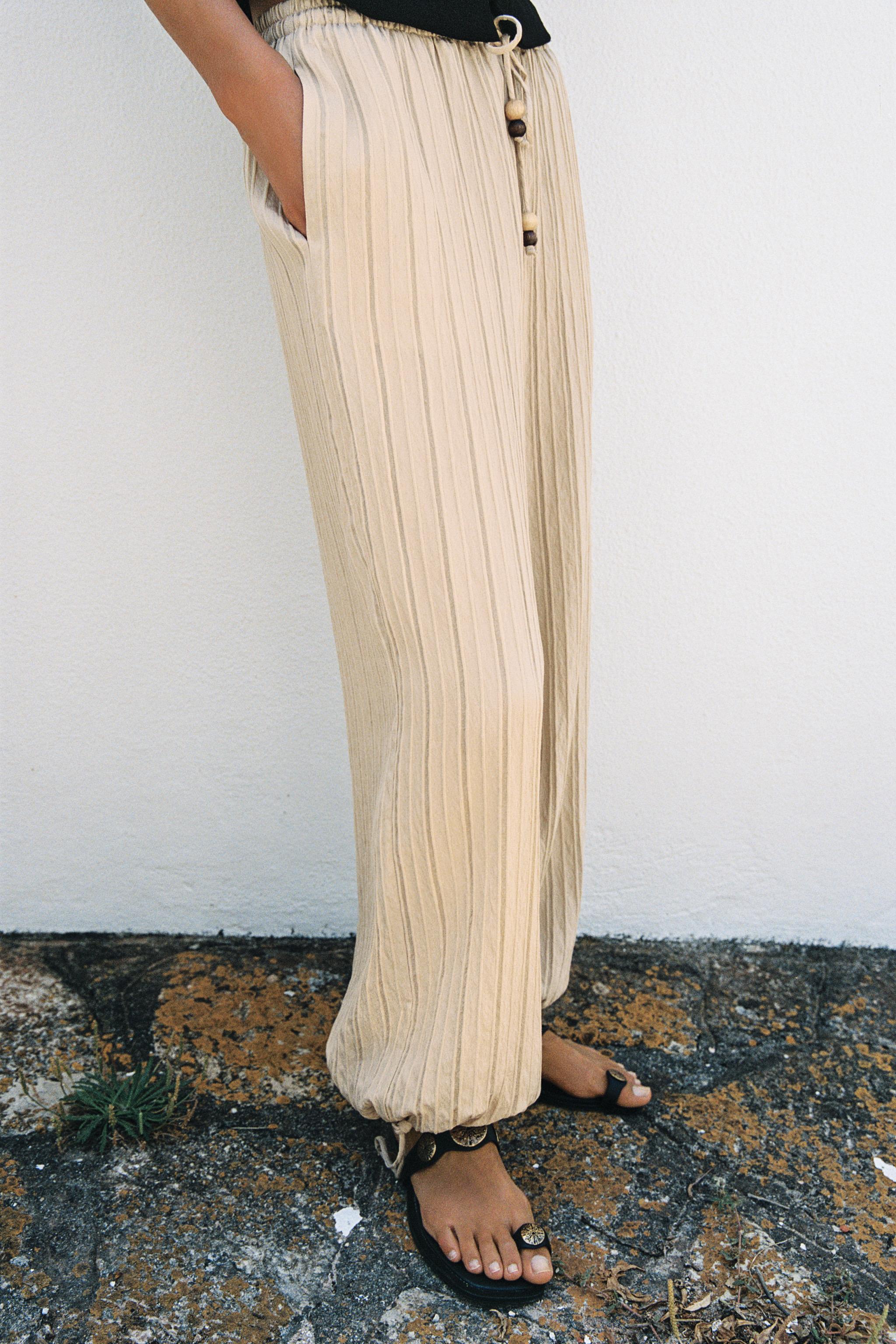 STRIPED WIDE LEG PANTS WITH ELASTIC WAIST